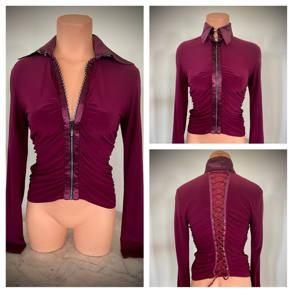 Gorgeous B2 BALIZZA Rhinestone Embellished Blouse -Full Zip - Sz 36 EU ≈ US S/XS - Picture 1 of 10